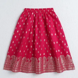 The Magic Wand Jacquard Woven Half Sleeves Leaves Foil Printed & Gota Lace Embellished Choli Lehenga With Dupatta Set - Fuchsia image 4