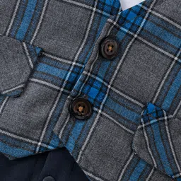 Mark & Mia Full Sleeves Party Wear Romper With Bow Checkered - White & Blue image 4