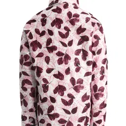 Rikidoos Cotton Full Sleeves Leaves Printed Shirt With Textured Waistcoat Pant & Bow Set - Maroon & White image 5