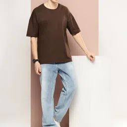 PockMAN Men Bio Finish Solid Round Neck Cotton Oversized T-shirt image 3