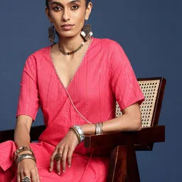 Taavi Festive Striped Angrakha Pure Cotton Kurta with Trousers-picture-11