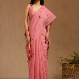 Soch Pink Chanderi Woven Design Saree With Stitched Blouse image 1