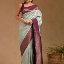 Soch Powder Blue Silk Blend Zari Saree With Stitched Blouse image 1