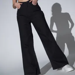 Hubberholme Black Cotton Straight Fit High Rise Jeans image 1