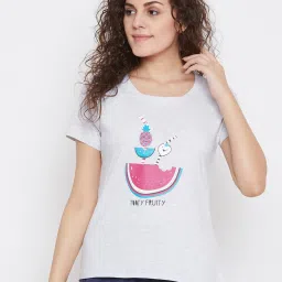 Clovia Grey Printed T-Shirt image 1