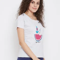 Clovia Grey Printed T-Shirt image 4