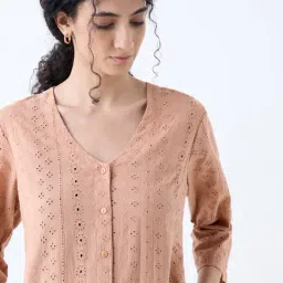 Zuba by Westside Dusty Orange Schiffli Design Cotton A-Line Kurta image 4