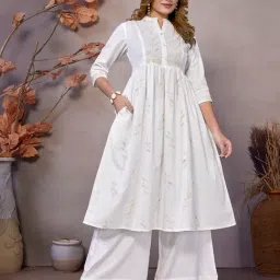 Rangita White Cotton Embellished 3/4th sleeve Kurta-picture-29