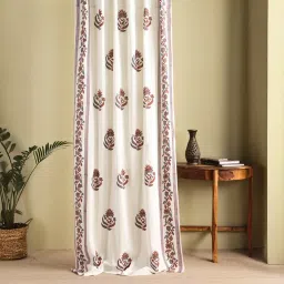 Peepul Tree Off White Cotton Floral Curtain (7 ft) image 1