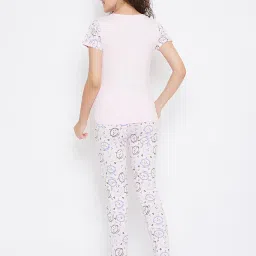Clovia Pink Printed Top & Pyjama Set image 2