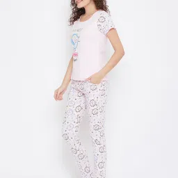 Clovia Pink Printed Top & Pyjama Set image 3