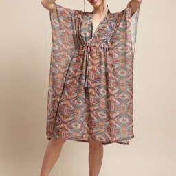 Claura Brown Printed Beachwear Kaftan image 4