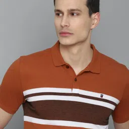 Louis Philippe Sport Brown Cotton Slim Fit Striped Polo T-Shirt image 4