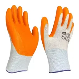 Swavind Safety Hand Gloves Durable Synthetic Fabric Latex & Nitrile Coated Palm with Abrasion Resistance Orange & White Free Size-picture-44