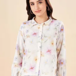 Akkriti by Pantaloons Purple Linen Printed Shirt image 1