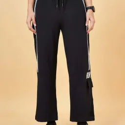 Ajile by Pantaloons Jet Black Cotton Striped Track Pants image 1