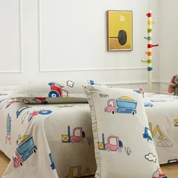 WEAVE AND DECOR Off White Conversational 300 TC Single Bedsheet with 2 Pillow Covers image 4