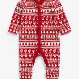 mothercare Infant Red & White Printed Pure Cotton Sleepsuit-picture-35