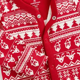 mothercare Infant Red & White Printed Pure Cotton Sleepsuit image 3