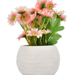 Tayhaa White Ceramic Pot With Artificial Daisies image 4