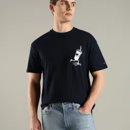 TOMMY HILFIGER Blue Graphic Relaxed Fit Cotton T-Shirt image 1