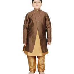 SG Yuvraj Kids Brown & Gold Textured Pattern Full Sleeves Kurta Set-picture-14