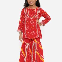READIPRINT FASHIONS Kids Red Printed Kurta With Sharara-image-45