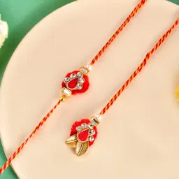 Aapno Rajasthan Red Handcrafted Red Casual Rakhi with Roli Chawal & Greetings Card image 1