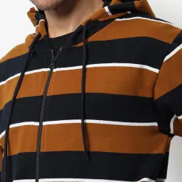 Campus Sutra Multi Cotton Regular Fit Striped Hooded Sweatshirt image 4