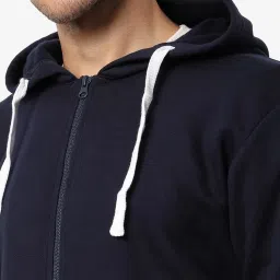 Campus Sutra Navy Cotton Regular Fit Hooded Sweatshirt image 4