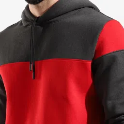 Campus Sutra Red & Black Cotton Regular Fit Colour Block Hooded Sweatshirt image 4