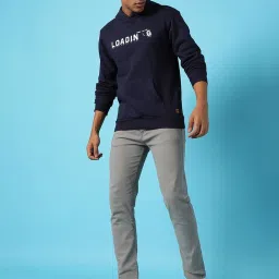 Campus Sutra Blue Cotton Regular Fit Printed Hooded Sweatshirt image 4