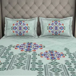 Spaces Crafted Lores Printed Light Green Cotton King Bed Sheet with 2 Pillow Covers image 4
