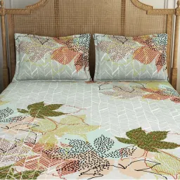 Spaces Greeneries Printed Light Aqua Cotton King Bed Sheet with 2 Pillow Covers image 4