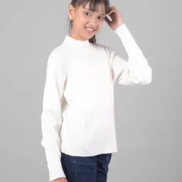 Crimsoune Club Kids White Solid Full Sleeves Sweater image 4