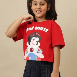 Kidsville Girls Red Disney Princess Printed Relaxed Fit T-Shirt image 3