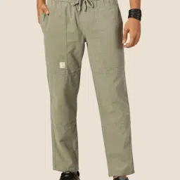 Thomas Scott Light Olive Loose Fit Cotton Drawstring Trousers-image-72