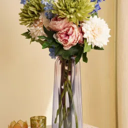 Pure Home and Living Pink & Purple Glass Ribbed Vase image 1