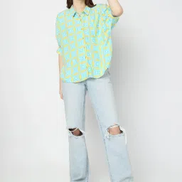 Vero Moda Blue & Yellow Viscose Printed Shirt image 4