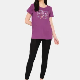 Rosaline by Zivame Purple Cotton Printed Top image 4