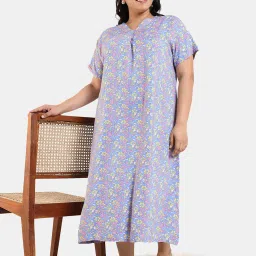 Zivame Blue Floral Print Night Dress image 4
