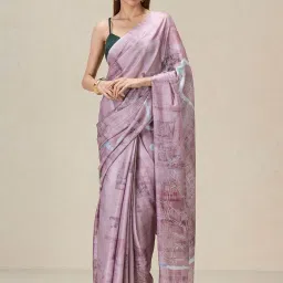 navyasa by liva Purple Printed Saree With Unstitched Blouse image 1
