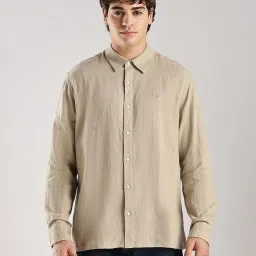CALVIN KLEIN JEANS Beige Solid Regular Fit Cotton Shirt image 1