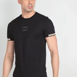 Arrow New York Black Cotton Regular Fit Printed T-Shirt image 4