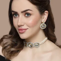 Dugran By Dugristyle Kundan & American Diamond Golden Drop Earrings for Women image 4