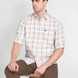 Arrow Sport Beige Cotton Slim Fit Checks Shirt image 4