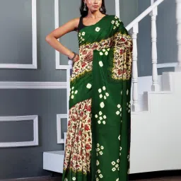 Unnati Silks Green Printed Saree With Unstitched Blouse image 1