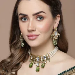 Dugran By Dugristyle Kundan & Pearls Green Necklace for Women image 4