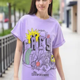 Bewakoof Purple Printed Cotton T-shirt image 1