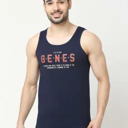 UnderJeans by Spykar Navy Regular Fit Printed Cotton Vest image 1